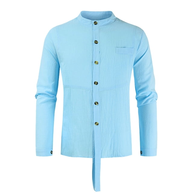 Camisas Negras Para Hombre Camisa de manga larga de color con botón de cuello para hombre Camisas de hombre de ajuste regular sólido (Light blue, L)