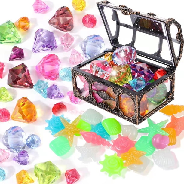 40 piezas de juguetes de piscina para buceo, juguetes de buceo de colores para el verano con 2 cajas, juego de juguetes de natación submarina para fiestas, cumpleaños, bodas, decoración, gemas