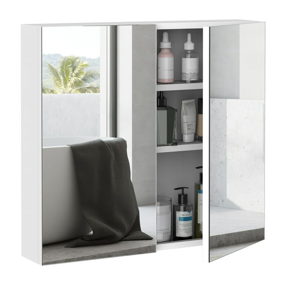 kleankin Medicine Cabinet, Bathroom Mirror Cabinet with Doors and Shelf
