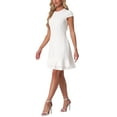 thumbnail image 4 of INSPIRE CHIC Women's Cap Sleeves Round Neck Tiered Ruffled Hem Above Knee Dress S White, 4 of 6