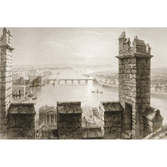 Posterazzi DPI1860398 The Shannon From the Tower of Limerick Cathedral Ireland Drawn by Whbartlett Engraved by T Higham From the Scene Poster Print, 17 x 11