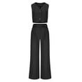 thumbnail image 4 of QATAINLAV Women's Button Waistcoat and Casual Wide Leg Dress Pants 2 Piece Sets Solid Dressy Crop Vest Business Outfits Workwear Black S Lightning Prime Today, 4 of 7