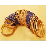 Sunsoul by Touchstone Indian Bollywood Glamorous Fashion Wrist Enhancing Shimmering Golden Glitters Textured Blue Color Designer Jewelry Bracelets Bangle Chura. Set Of 48 In Gold Tone For Women.