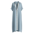 thumbnail image 4 of XIAONU Womens Solid Maxi Dress Short Sleeve Collared Contrast Split Shirt Dress, 4 of 4