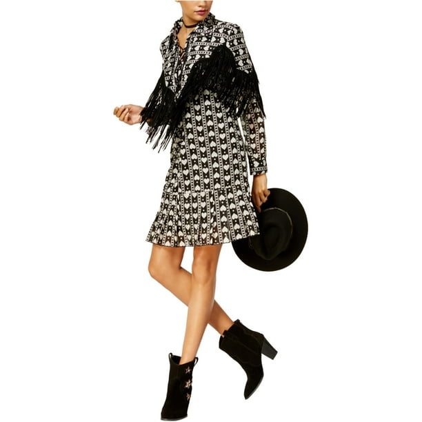 INC Womens Fringe-Trim A-line Shirt Dress, Negro, X-Large I-N-C A-line, vestido de camisa