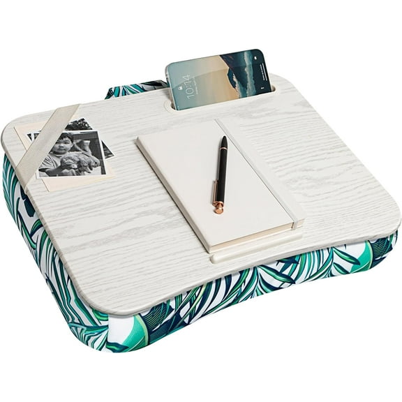 Designer Lap Desk with Phone Holder and Device Ledge - Tropical Palm Leaves - Fits up to 15.6 Inch Laptops