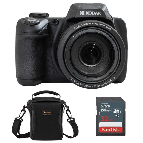 Kodak PIXPRO AZ528 Astro Zoom 16MP Full HD Digital Camera Black Bundle with 32GB Memory Card and Camera Bag