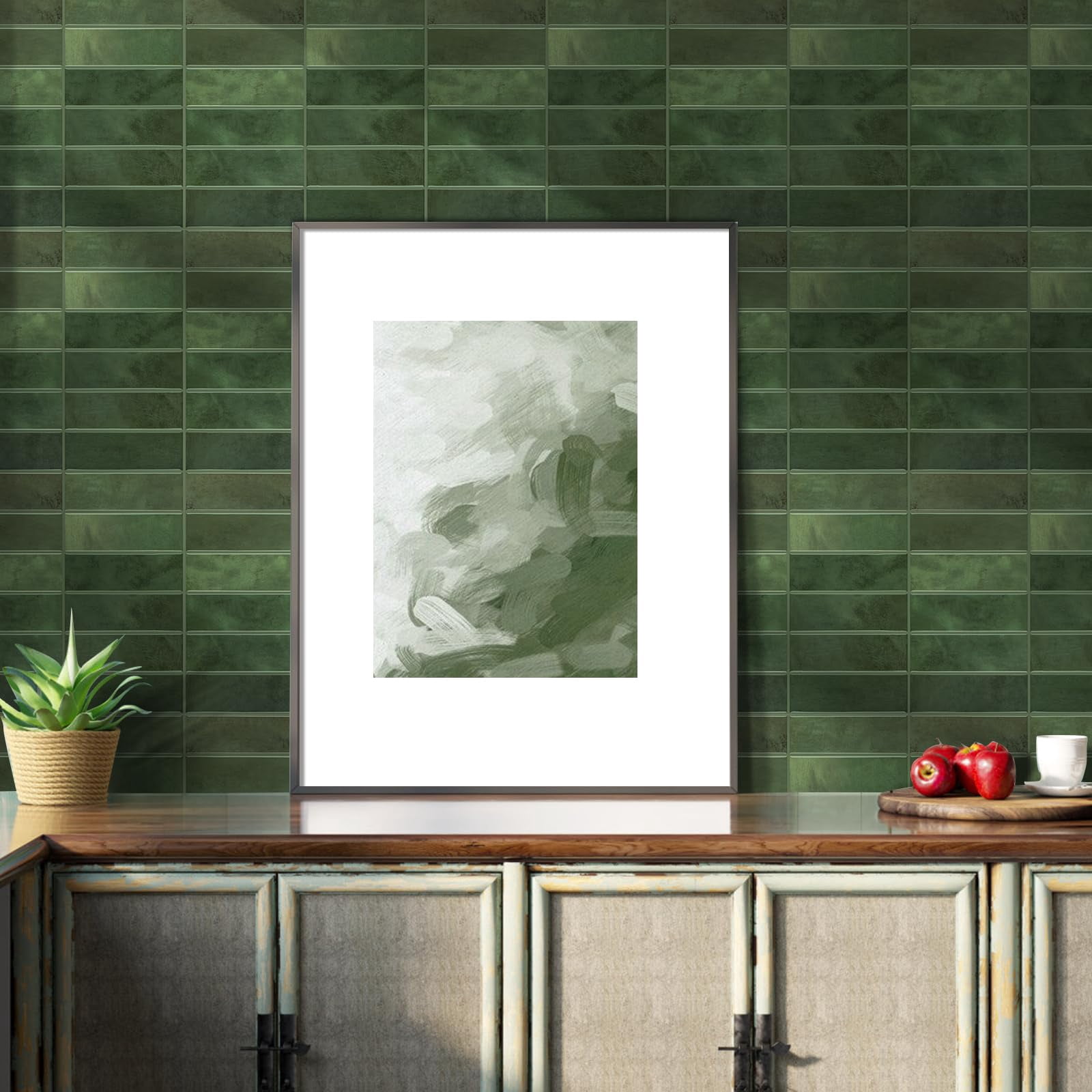 VANCORE 12" X 12" Peel and Stick Backsplash Wall Tiles, Wall Stickers for Kitchen Bathroom 10-Pack , Green
