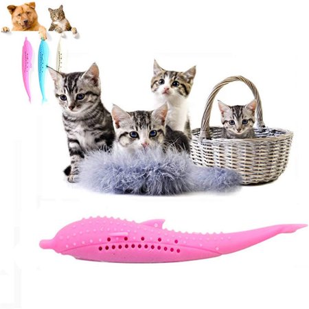 Catmint-Toys,Simulation Silicone Fish Shape Toothbrush Cat Fish Flop Cleaning Toy Doll Interactive Pillow Chew Supplies for Pets Cats, (Best Deal Pet Supply Trifexis)