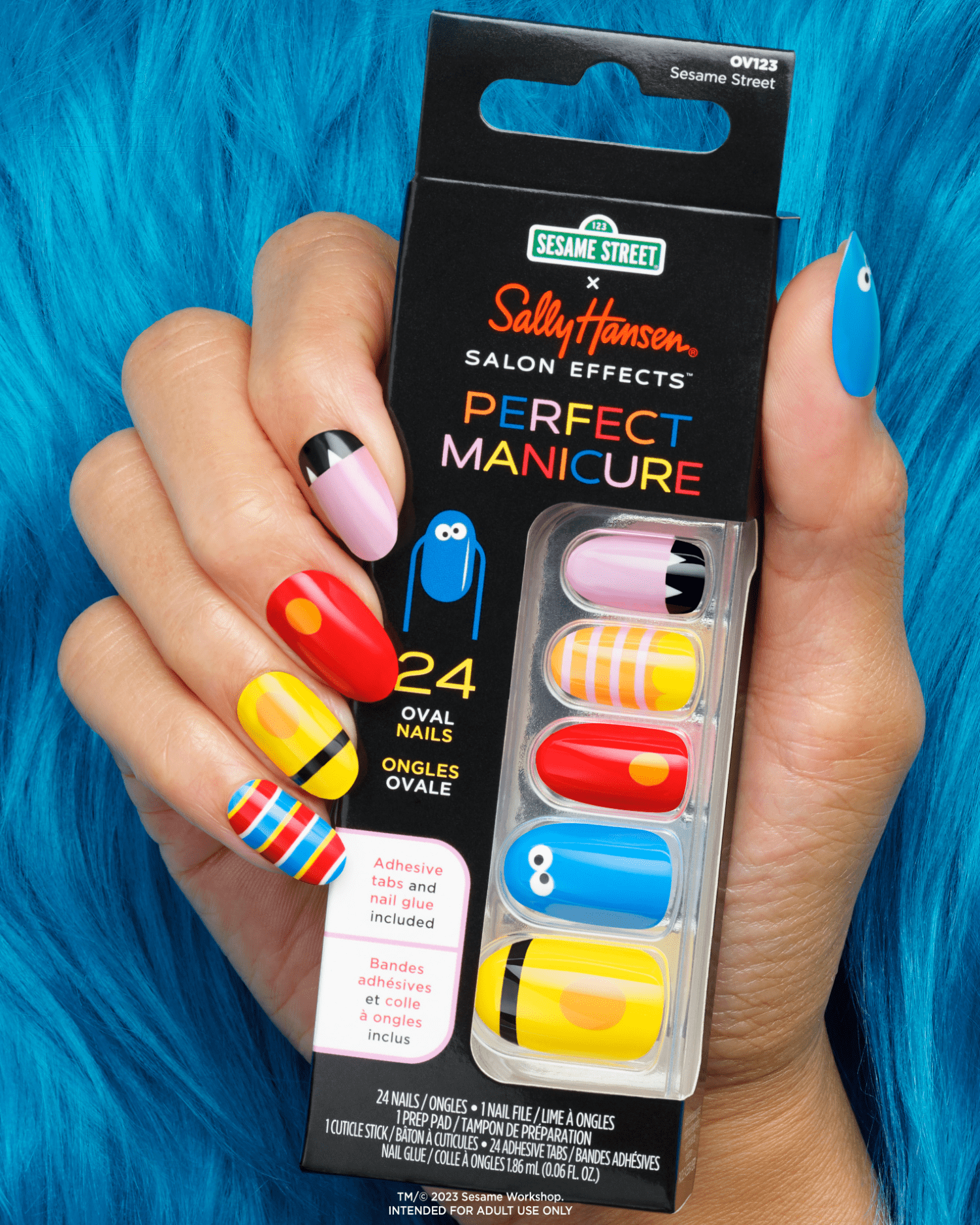 Sally Hansen Perfect Manicure Press on Nail Kit, Oval, 123 Sesame Street, 24pcs