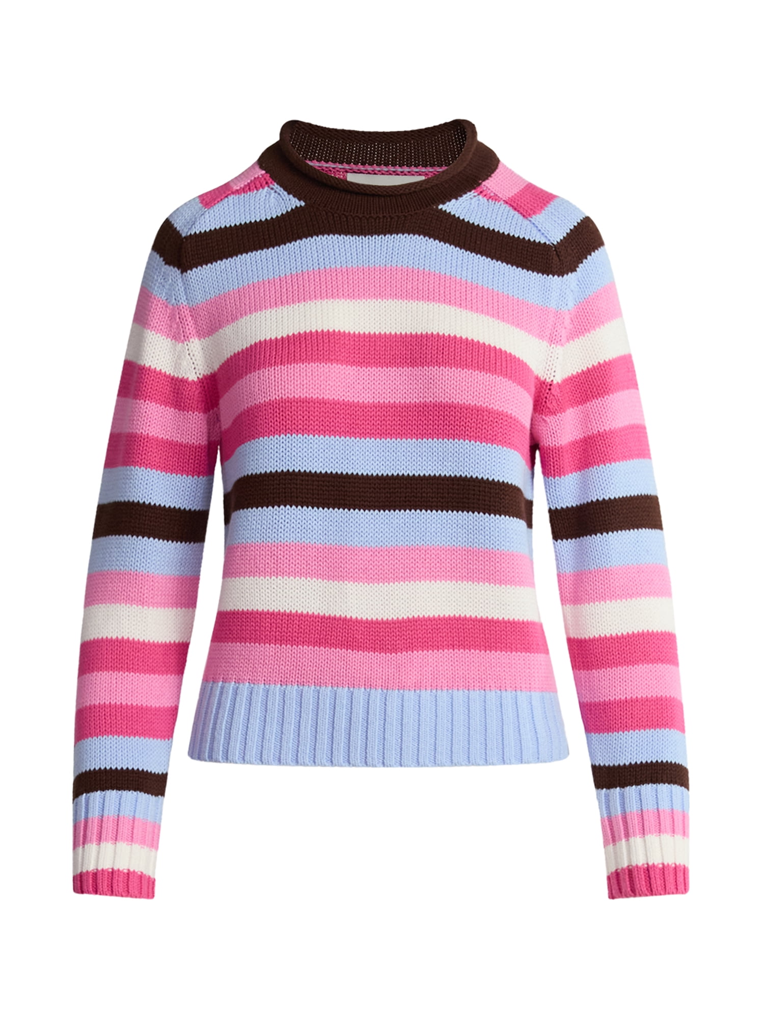 Free Assembly Women’s Saddle Shoulder Roll Neck Cotton Sweater with Long Sleeves, Sizes XS-XXL