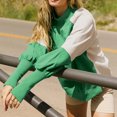 thumbnail image 6 of Ladies' Loose and Comfortable Contrasting Color Design with Lantern Sleeves Semi High Neck Long Sleeve Hoodie for Fashion,Green,M, 6 of 6