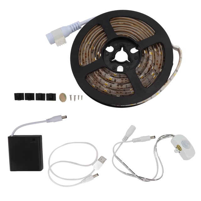 Tira de luces LED con sensor de movimiento, impermeable, con batería y alimentación por USB, decorativa, para armario, cama, 12 V