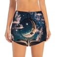 thumbnail image 2 of Gukieu Artistic Starry Sky Moon Book Print Women's Sports Shorts with Drawstring Elastic Waistband for Running, Yoga, Fitness-Large, 2 of 7