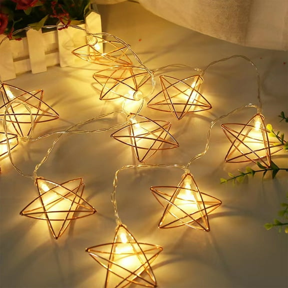 EWASWON Christmas Gold Star String Lights, 300cm Iron Christmas Lights, Indoor Outdoor Holiday Decor for Bedroom Garden, Romantic Energy Saving Decoration