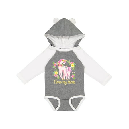 

Inktastic I Love My Mom Unicorn with Pink and Yellow Flowers Gift Baby Boy or Baby Girl Long Sleeve Bodysuit
