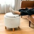 thumbnail image 4 of Gymax Round Storage Ottoman w/Tray Top Accent Padded Footrest w/Wood Legs Beige, 4 of 10