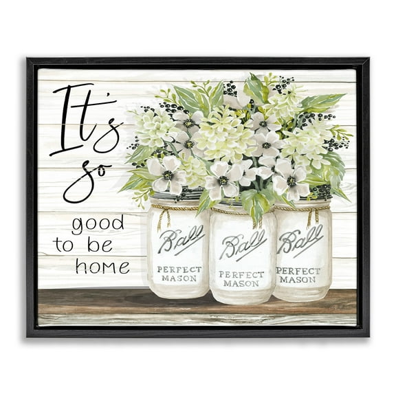 Stupell Industries So Good To Be Home Phrase Charming Floral Bouquet Jet Black Framed Floating Canvas Wall Art, 16x20, by Cindy Jacobs