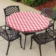 thumbnail image 2 of Vinyl Round Table Cover with Elastic, Red and White - Waterproof Checkered Tablecloth Flannel Backed Fitted Table Cloth for Indoor Outdoor (Fit for 36"-44" Round Tables), 2 of 6