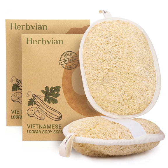 4pcs/Pack Natural Vietnamese Loofah Body Scrubber Pads – 100% Plant-Based Exfoliating Shower Sponge for Deep Cleansing, Gentle Skincare & Eco-Friendly Bathing – Ideal for Men & Women