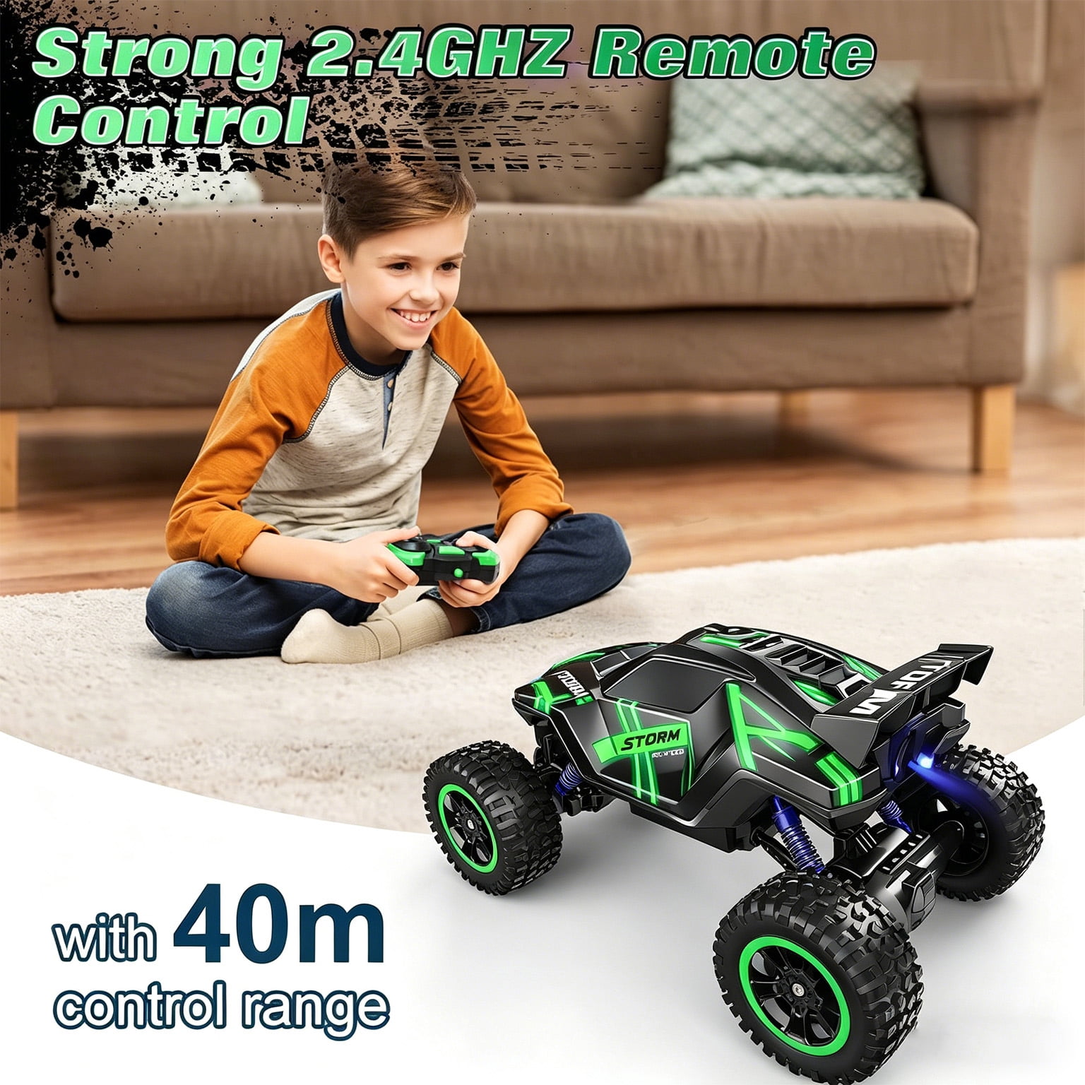 HNH 1:16 RC Monster Truck Cars Toys for Boys, 25+Km/H Remote Control Car, 2.4GHz High-Speed off-Road RC Truck with Lights & 2 Rechargable Batteries