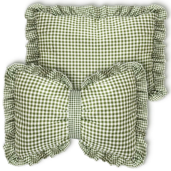 MALLMALL6 Plaid Ruffle Pillow Cover, 2pcs Euro Pillow Shams For Bedroom Sofa Car (Green Plaid Bow)
