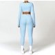 thumbnail image 4 of ABOCIW Conjuntos de entrenamiento para mujer, 2 piezas, parte delantera torcida, manga larga, tops cortos de cintura alta, leggings acampanados, conjuntos de gimnasio, 4 of 4