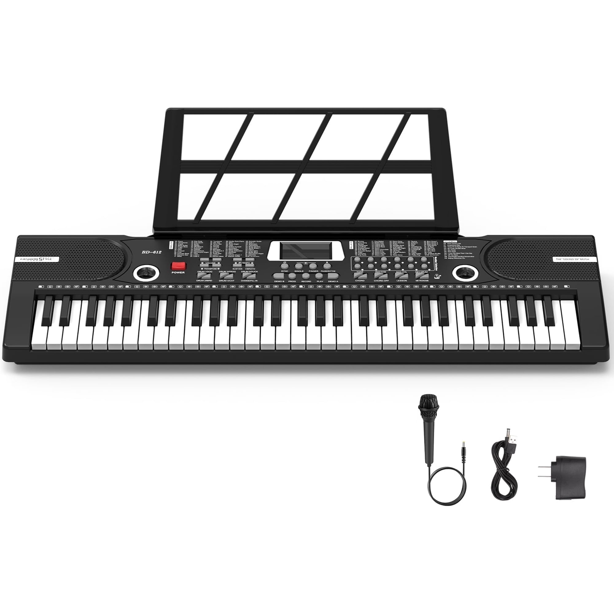 Bfgxuoo 61 Key Piano Keyboard Electronic Keyboard Piano with 100 Rhythms & Tones, 10 Demo Songs, Built-in Dual Speakers, Microphone, Piano Stickers, Portable Digital Piano for Beginners Kids Adults