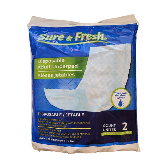 Sure & Fresh Disposable Adult or Child Underpad, 35.4 X 27.5 in, 2 Count