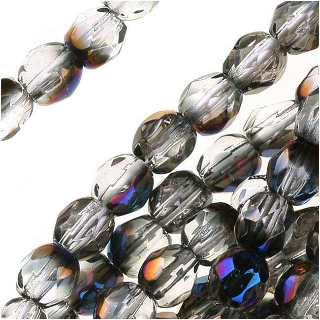 50 4mm Round Fire Polish Czech Glass Beads Crystal Clear Azuro 