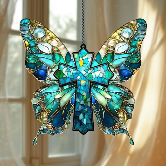 Religious Cross Acrylic Suncatcher, Faith Window Hanging Decor, Ideal Christian Gift for Baptism, Confirmation, Christmas Ornament