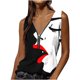 thumbnail image 2 of ICHUANYI Clearance Women Fashion Summer Sexy Fold Printed Regular Sleeveless V Neck Button Top(Red, S) ICHUANYI WER2023080913882, 2 of 5