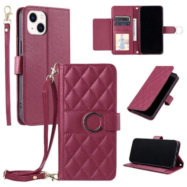 Funda tipo billetera GANGXUN para iPhone 14 – Tapa abatible con correa para mujer