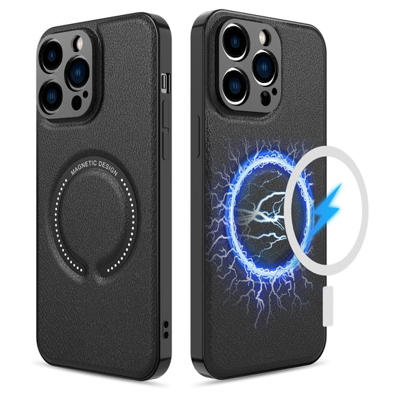 Liwarace for iPhone 14 Pro Max/14 Pro/14 Plus/14 Deluxe Leather Case Magnetic Slim Shockproof Leather Phone Case with 2Pcs Screen Tempered Film,Black