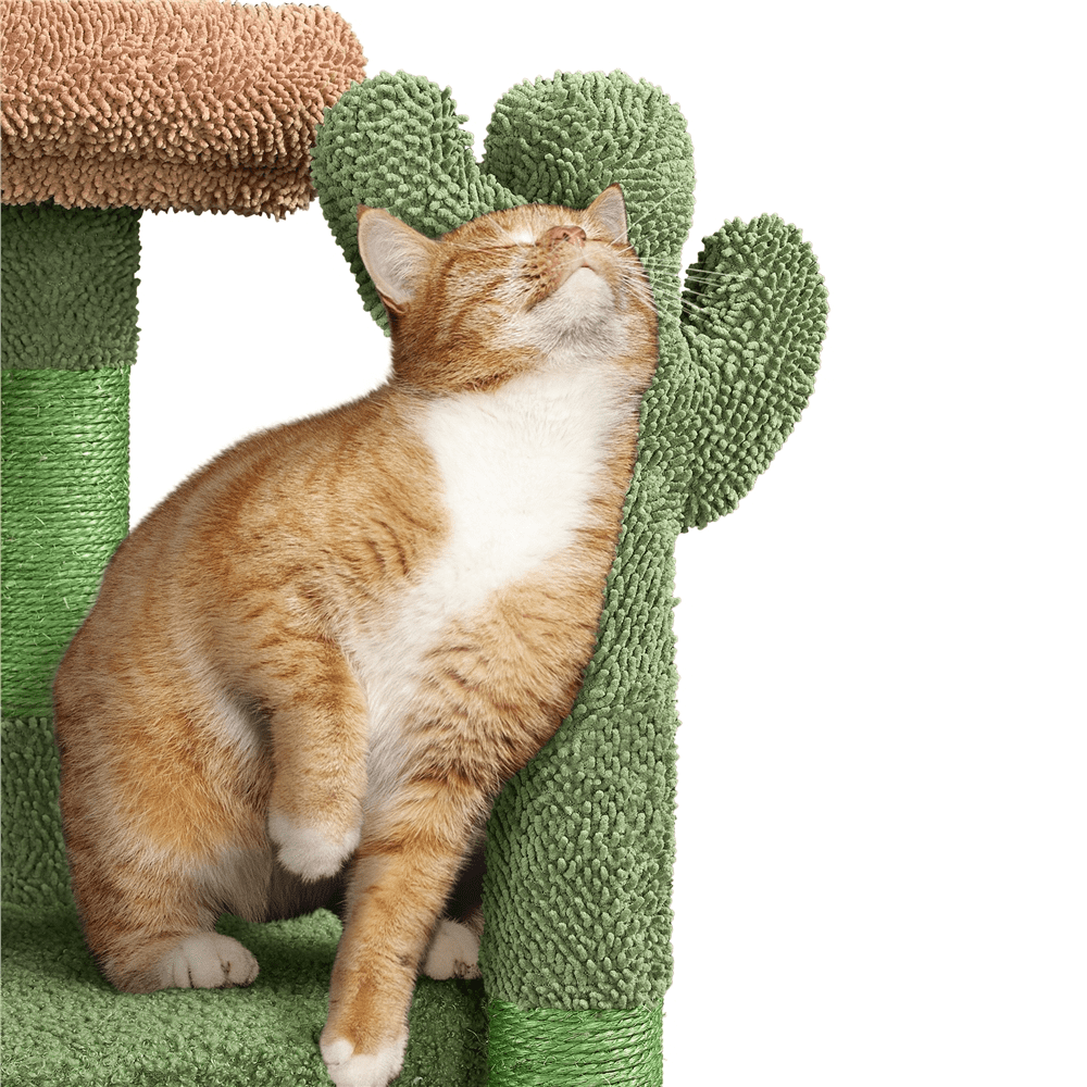 Alden Design 42" H Cactus Cat Tree Tower with Natural Sisal Scratching Posts, Green & Brown