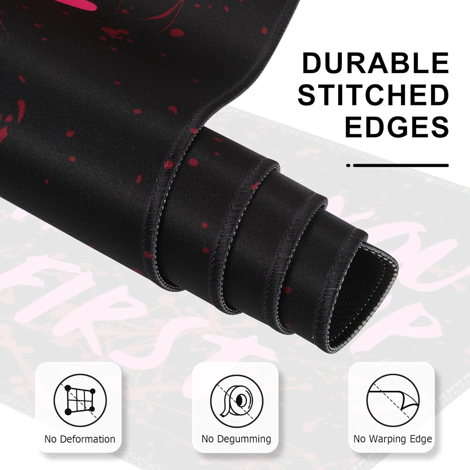Ghost Face Desk Mat,Large Gaming XXL Mouse Pad, Desk Pad Large, with Non-Slip Rubber Base, XXL Computer Keyboard Mat with Stitched Edges, Extended Mousepad for Girls, Black Pink