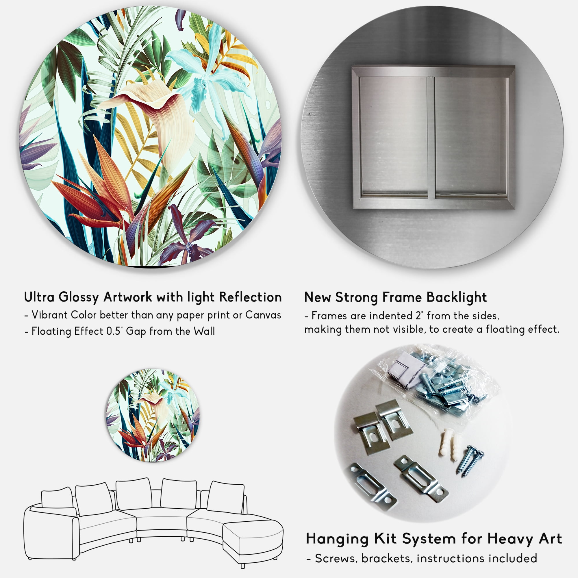 Designart 'VIntage Tropical Flowers I' Tropical Circle Metal Wall Art 23x23 - Disc of 23