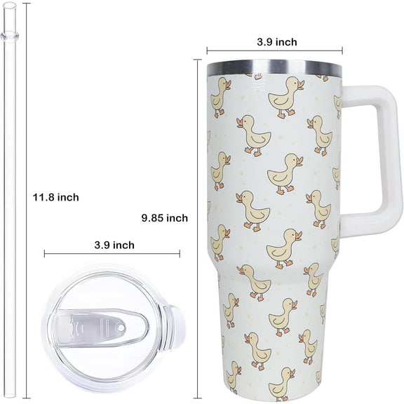 40 oz Cute Duck Tumbler with Handle and Straw, Stainless Steel Insulated Cup with Lid and Straw, Travel Mug Water Bottle, Gifts for Women