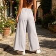 thumbnail image 4 of Oiangi Womens Plus Size Wide Leg Pants Elastic Waist Palazzo Pant Fall Trendy Ankle Trousers with Pockets White 2XL, 4 of 7