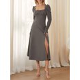 thumbnail image 4 of Faithtur Femmes à Manches Longues Robe Décontractée Couleur Unie Fendue une Ligne Robe de Soirée pour les Vacances de Plage Cocktail Club Streetwear, 4 of 9