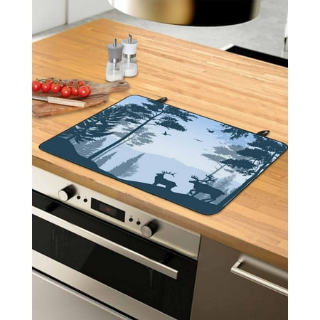 

Forest Elk Stove Top Covers for Electric Stove Heat Insulation Fireproof Glass Cooktop Cover Counter Top Glass Stove Cover for Prevent Scratches 24 x21 Country Rustic Wild Animal Tree Blue Black