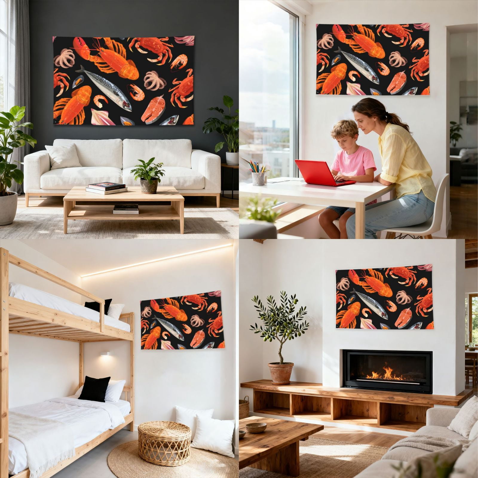 Seafood Pattern Crayfish Crab Shrimp Four Hole Decorated Banner Flag for Garden Yard Home Decoration Indoor Outdoor 4x6 Ft