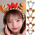 thumbnail image 2 of Soft Tiger Ears Headbands Plush Animal Hair Hoop for Washing Face Fluffy Cartoon Crown Headwear Theme Party Costume Red tiger figurine, 2 of 4