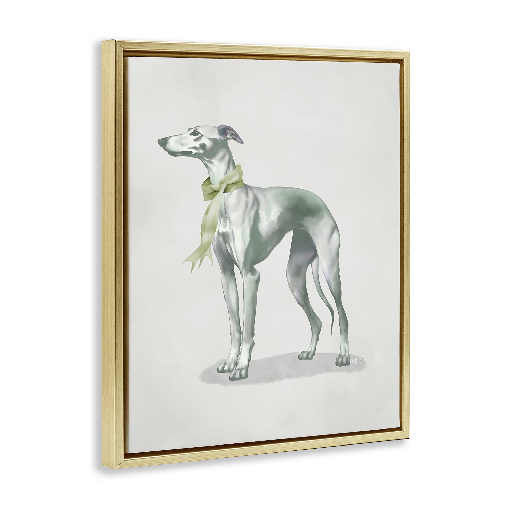 Stupell Industries Graceful Dog & Ribbon Gold Framed Floater Canvas Wall Art, design by Elizabeth Medley
