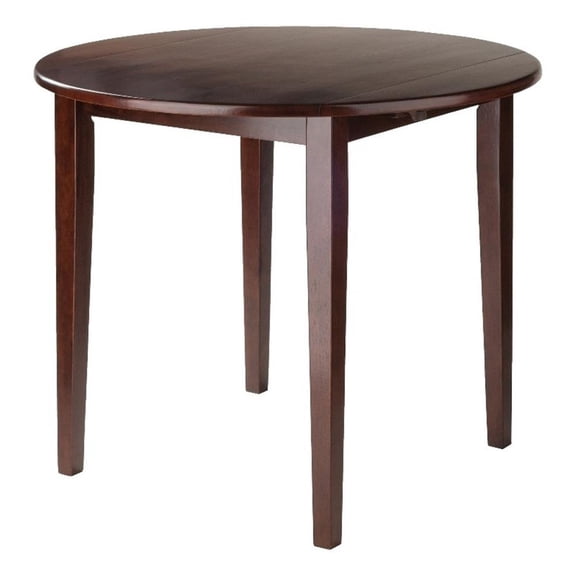 Maklaine 36" Round Drop Leaf Solid Wood Dining Table in Walnut