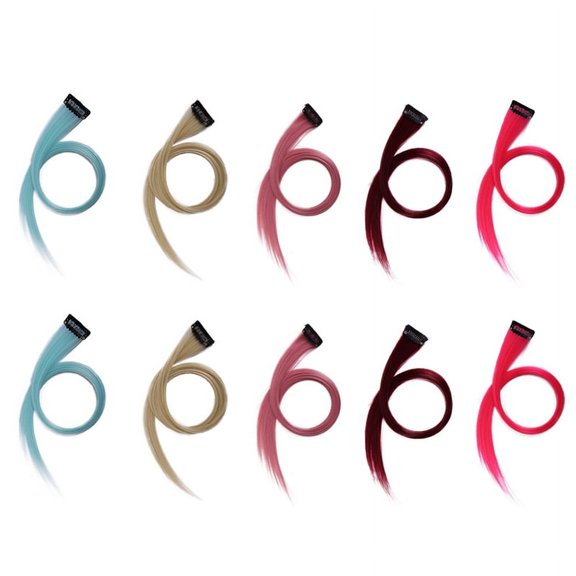 Rainbow Highlighted Multi-Colour Hair Extension Hairpin Long Straight Hair Clip Trimmable for Hair False Hair 3.2x55cm