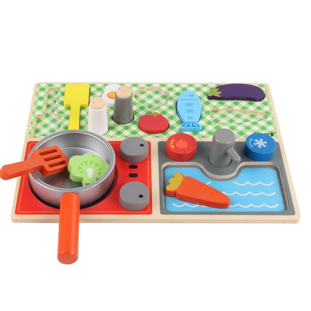wooden kitchen food set