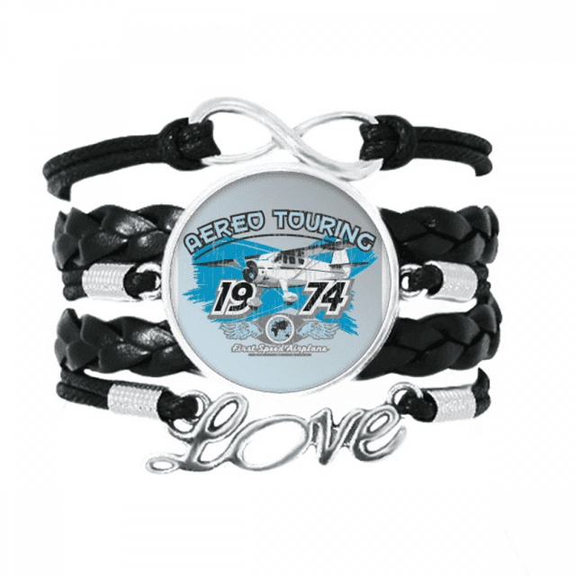 1974 Plane Aereo Touring Pattern Bracelet Love Accessory Twisted Leather Knitting Rope Wristband