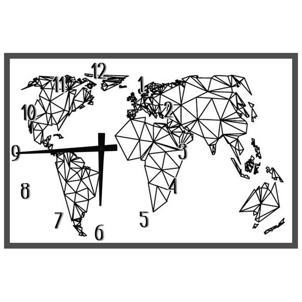 Wood Wall Art Clock Geometric World Map Large Clock Wall Art 12 x 18