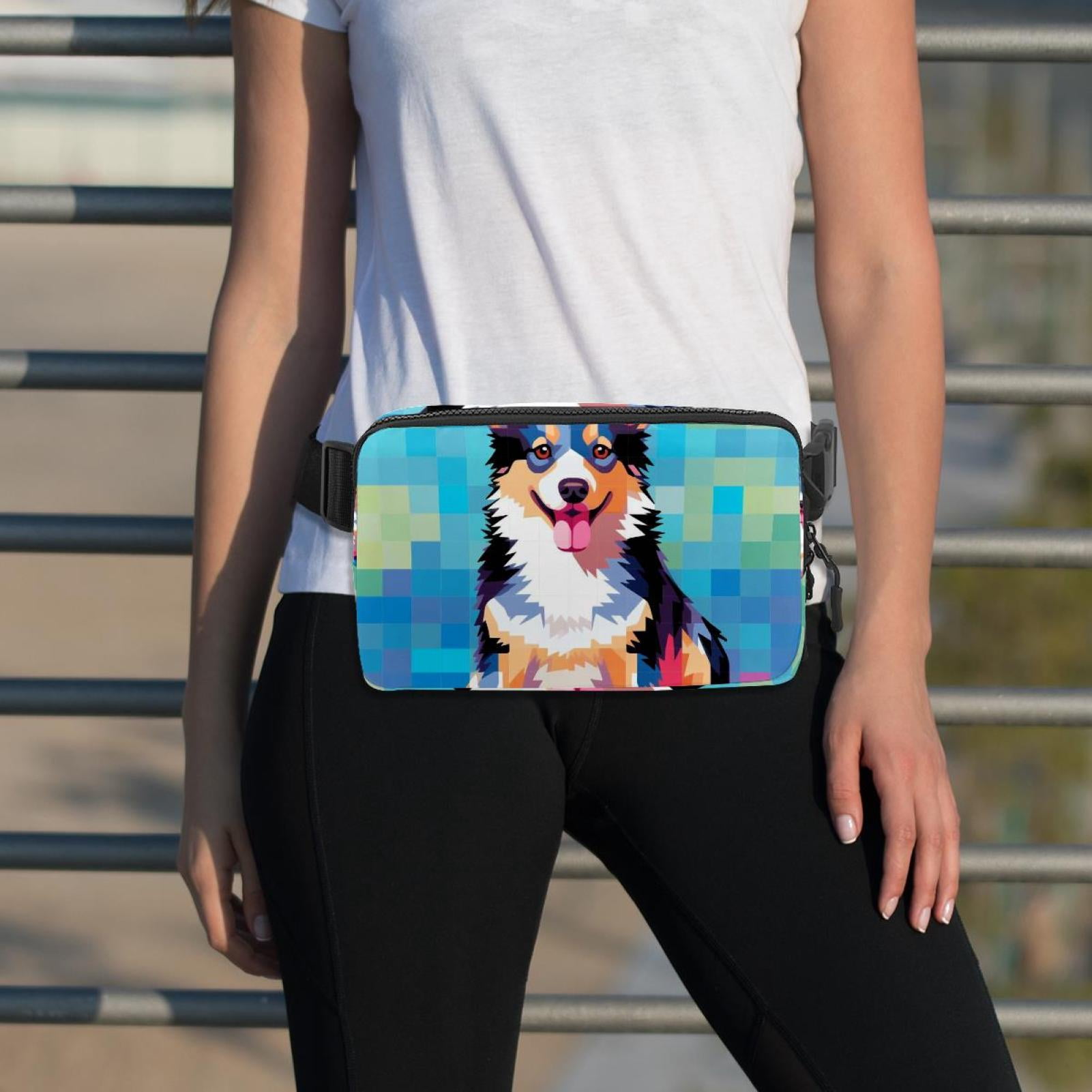 Pixel dog Crossbody Bag Running Belt Belt Bag Lightweight Adjustable with Extension Strap Unisex